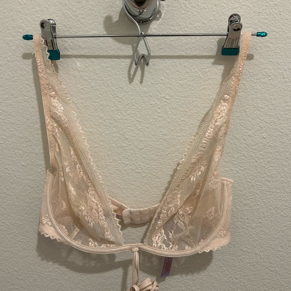 Cream Lace Bralette with Sheer Design
